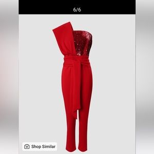 Contrast Sequin One Shoulder Jumpsuit/polyester